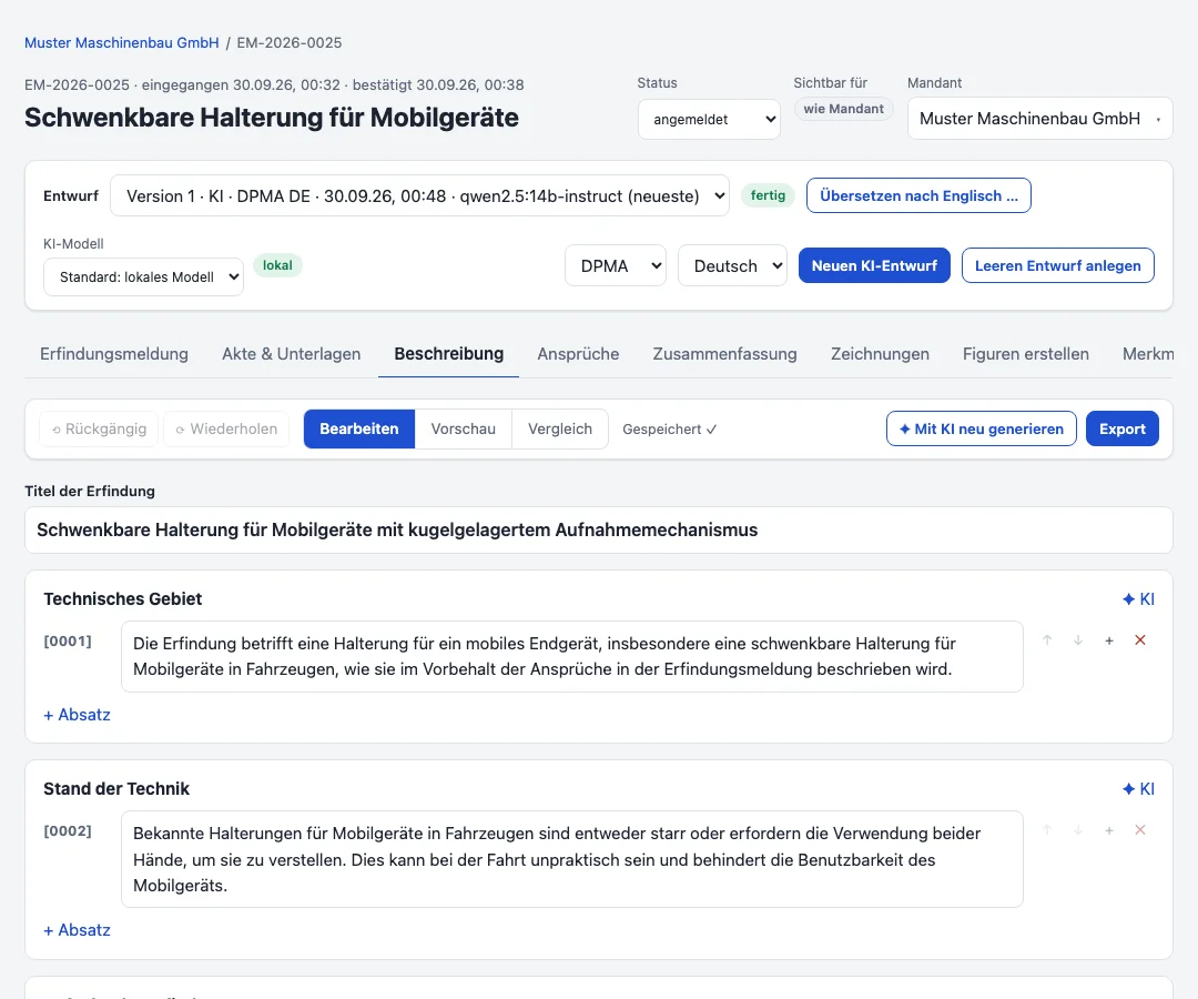 Der Editor mit der Beschreibung und dem Chat