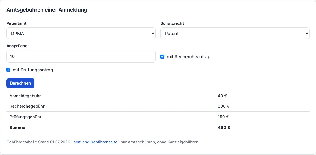 Die Gebühreneinstellungen mit dem wöchentlichen Abgleich mit den Ämtern