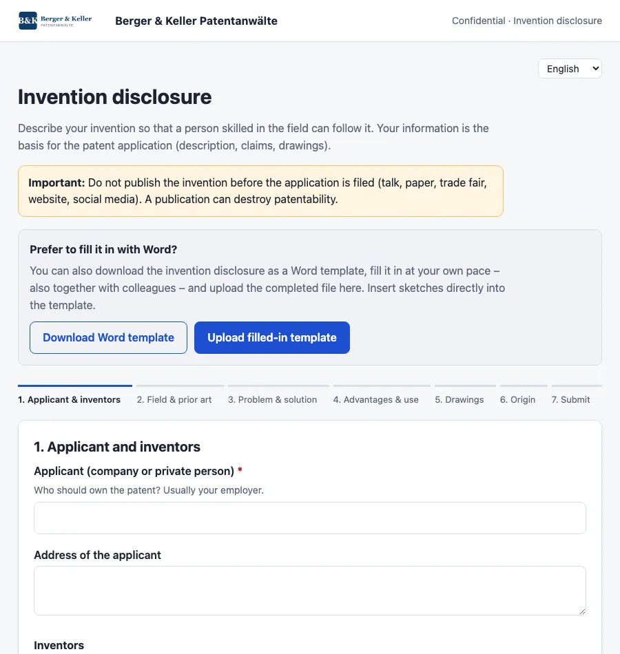 The disclosure form embedded in a firm's website