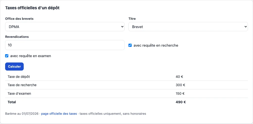 Les paramètres des taxes avec la comparaison hebdomadaire aux offices