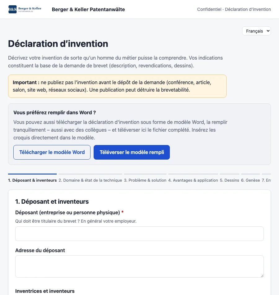 Le formulaire de déclaration intégré au site d’un cabinet